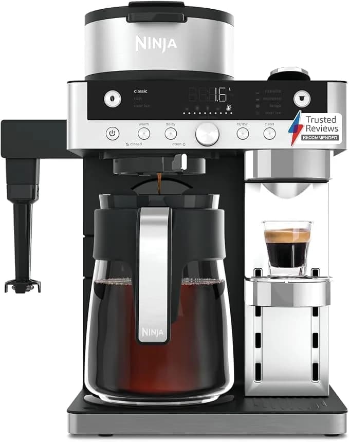 Ninja Prestige 2-in-1 Filter Coffee and Pod Capsule Machine with Built-in Milk Frother, Make Lattes, Iced Coffee and Flat Whites, Black CFN802UK