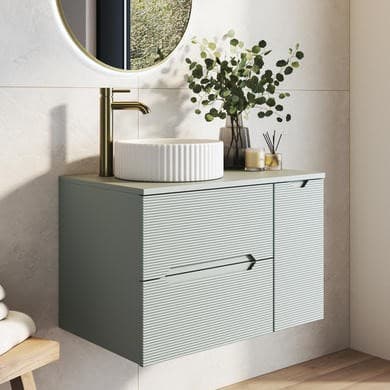 800mm Green Fluted Wall Hung Countertop Vanity Unit with Basin - Melbourne