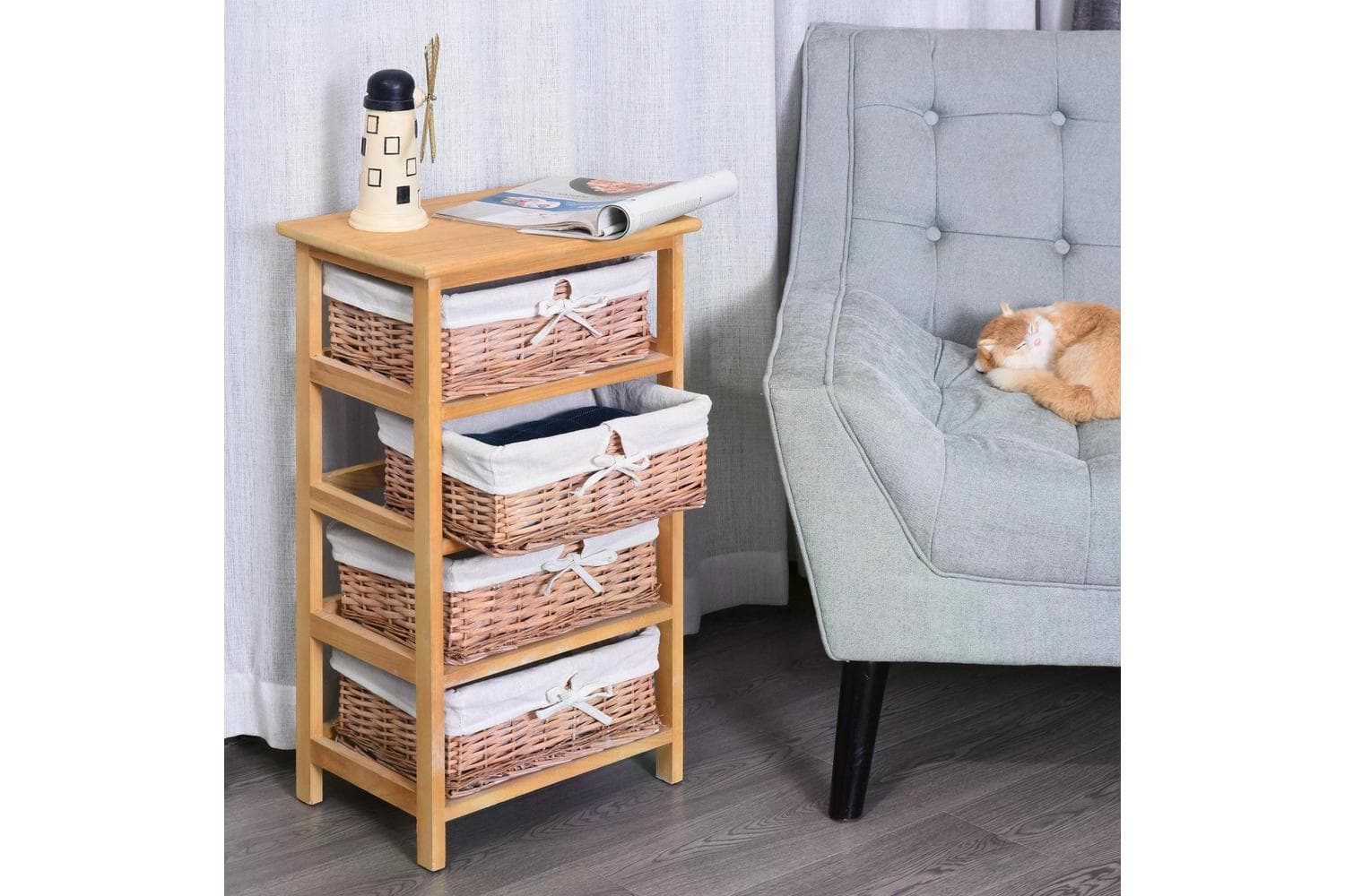 Homcom Wicker 4-Tier Storage Basket Shelf | Brown