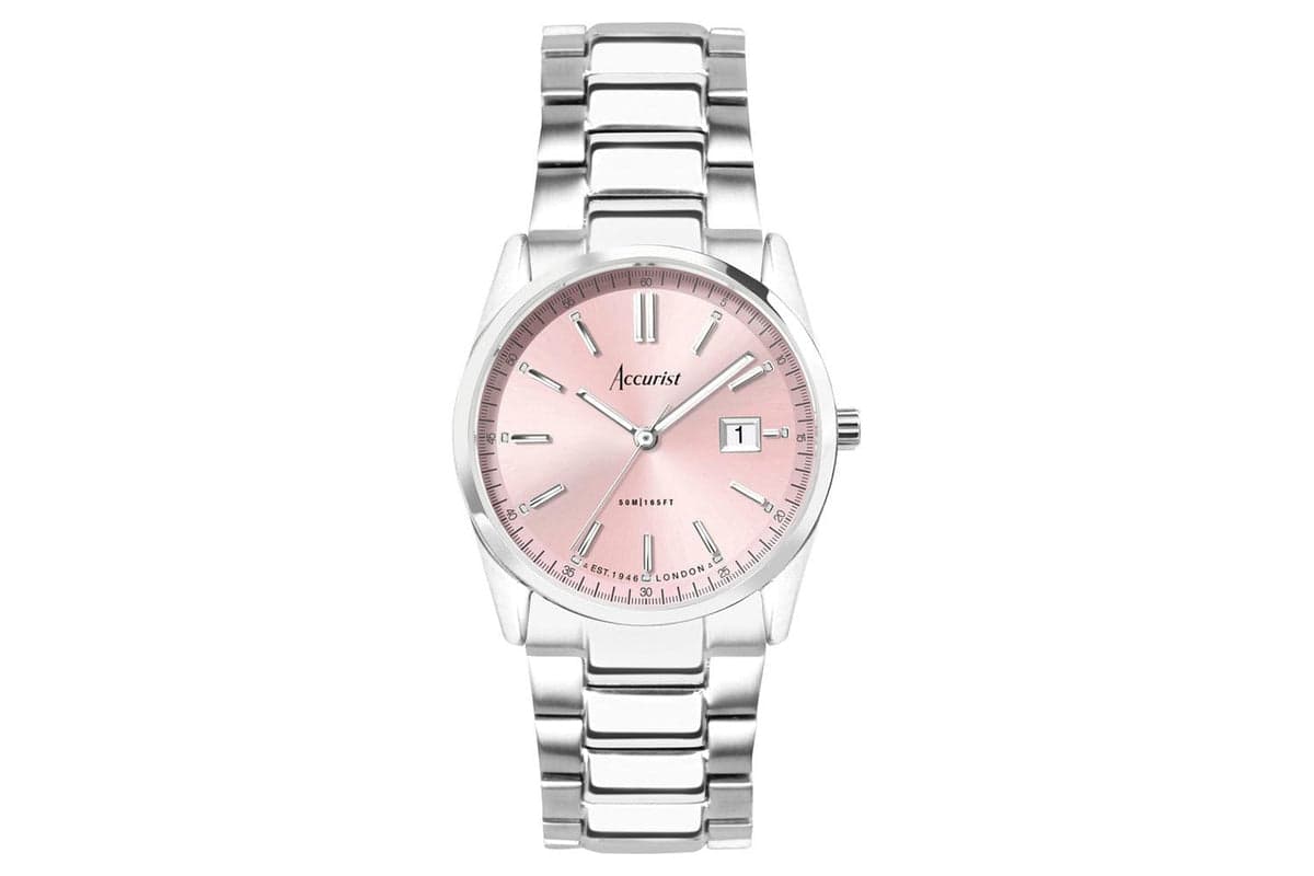 Accurist Everyday Ladies Watch | Silver Case & Stainless Steel Bracelet With Peony Pink Dial | 30mm