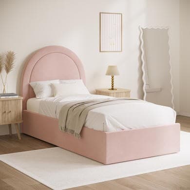 Nora Upholstered Single Side-Lift Ottoman Bed with Curved Headboard