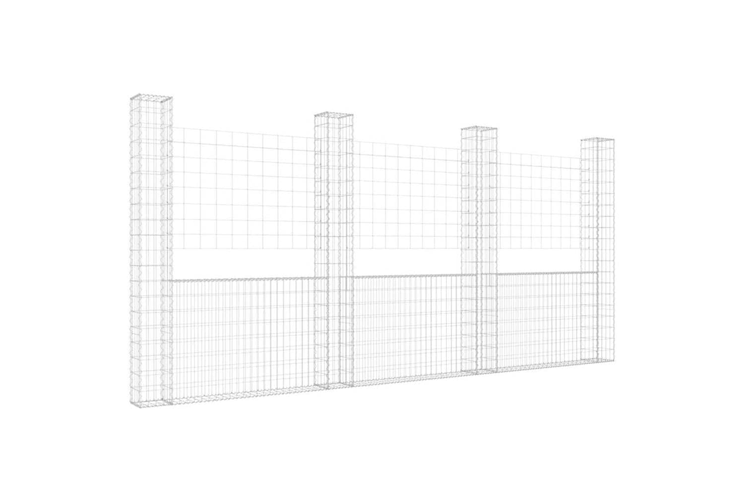 vidaXL 151291 U-shape Gabion Basket With 4 Posts Iron 380x20x200cm