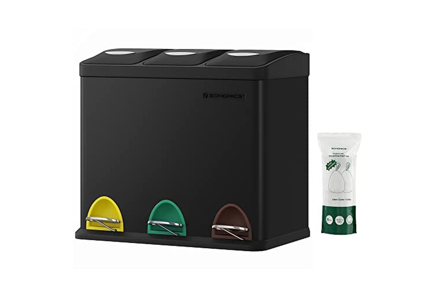 Songmics Recycling Bin | 3-in-1 Pedal Bin | Metal | 24 Litre