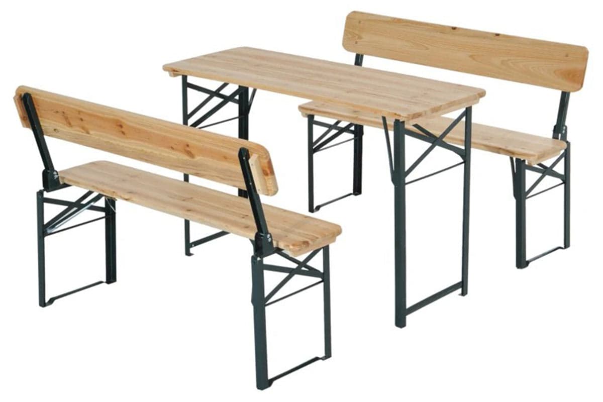 Outsunny Fold-Out Table & Benches with Backrest Wooden Bistro Set | Natural Wood | 3 pieces