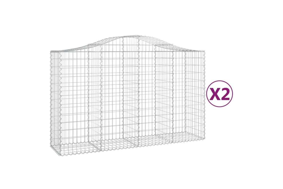 vidaXL 3145661 Arched Gabion Baskets 2 Pcs 200x50x120/140cm Galvanised Iron