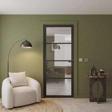 Internal Black Laminate Glazed Crittal Door with Clear Glass - Pre-Finished - Brent - XL Joinery