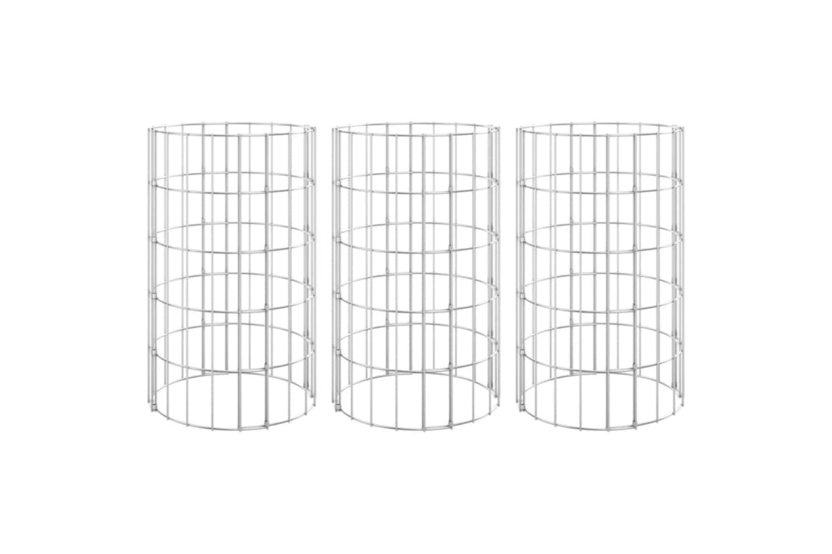 vidaXL 152019 Circular Gabion Raised Beds 3 Pcs Galvanised Steel Ø30x50cm