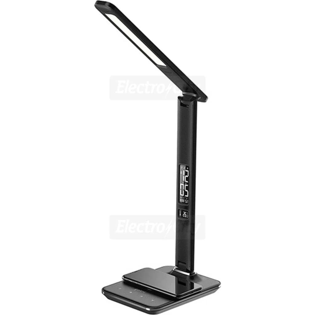 Groov-e ARES LED Desk Lamp with Wireless Charging Pad &amp; Clock | Black