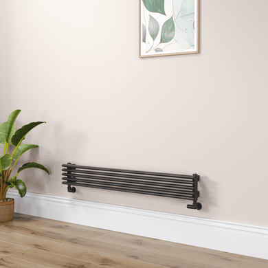 Ventura Linea Midnight Black Oval Unique Designer Radiator 175x1200mm Single Panel 1147 BTU - Horizontal Bars