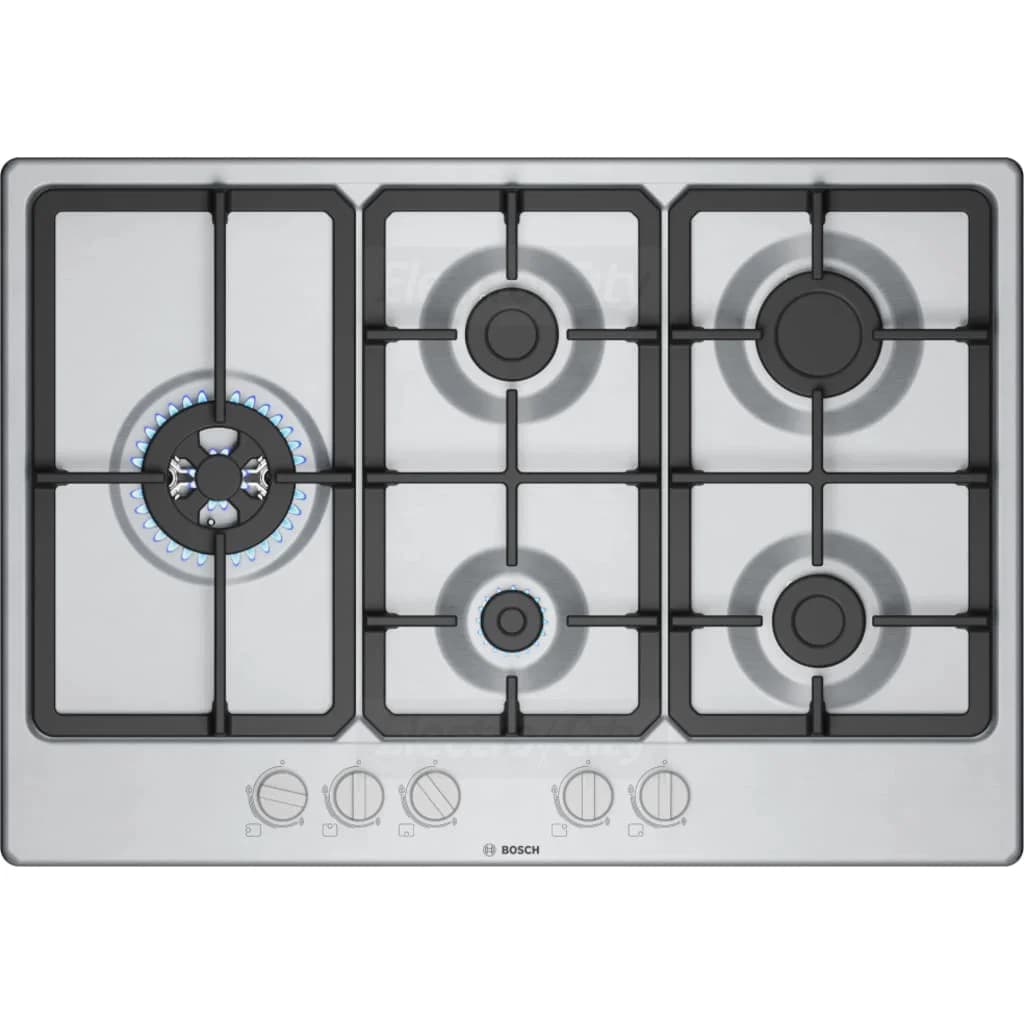 Bosch Series 4 75cm 5 Burner Gas Hob with Wok Burner | Stainless Steel