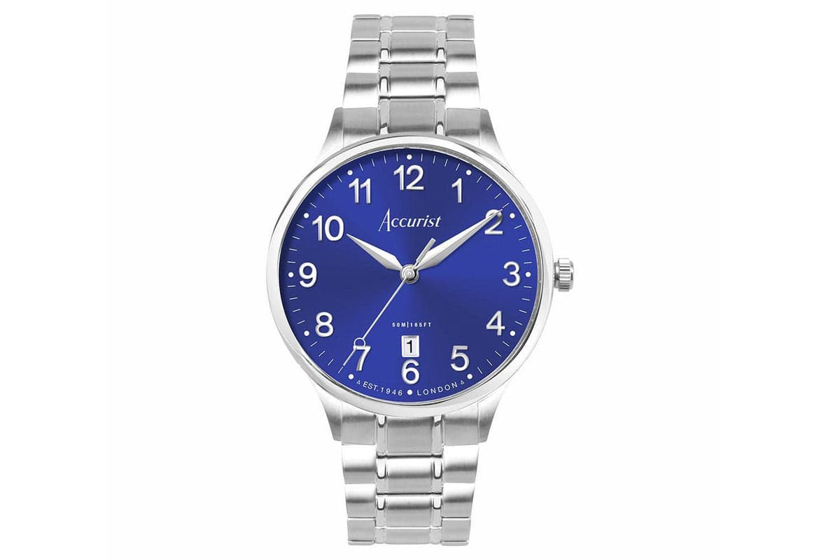 Accurist Classic Men's Watch | Silver Case & Stainless Steel Bracelet With Windsor Blue Dial | 37mm