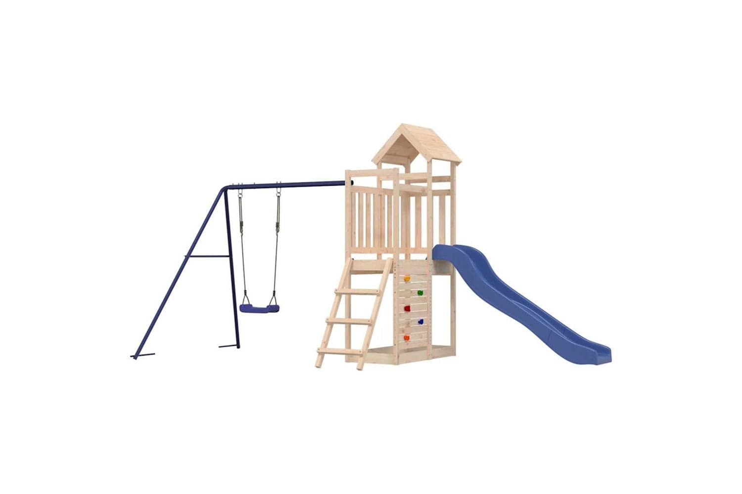 Vidaxl 3155891 Playhouse With Slide Swing Rockwall Solid Wood Pine