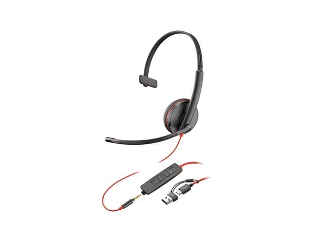 HP - Poly Blackwire 3215 - Blackwire 3200 Series - headset - on-ear - wired - 3.5 mm jack, USB-C - black - Certified for Skype for Business, Avaya Certified, Cisco Jabber Certified, UC certified