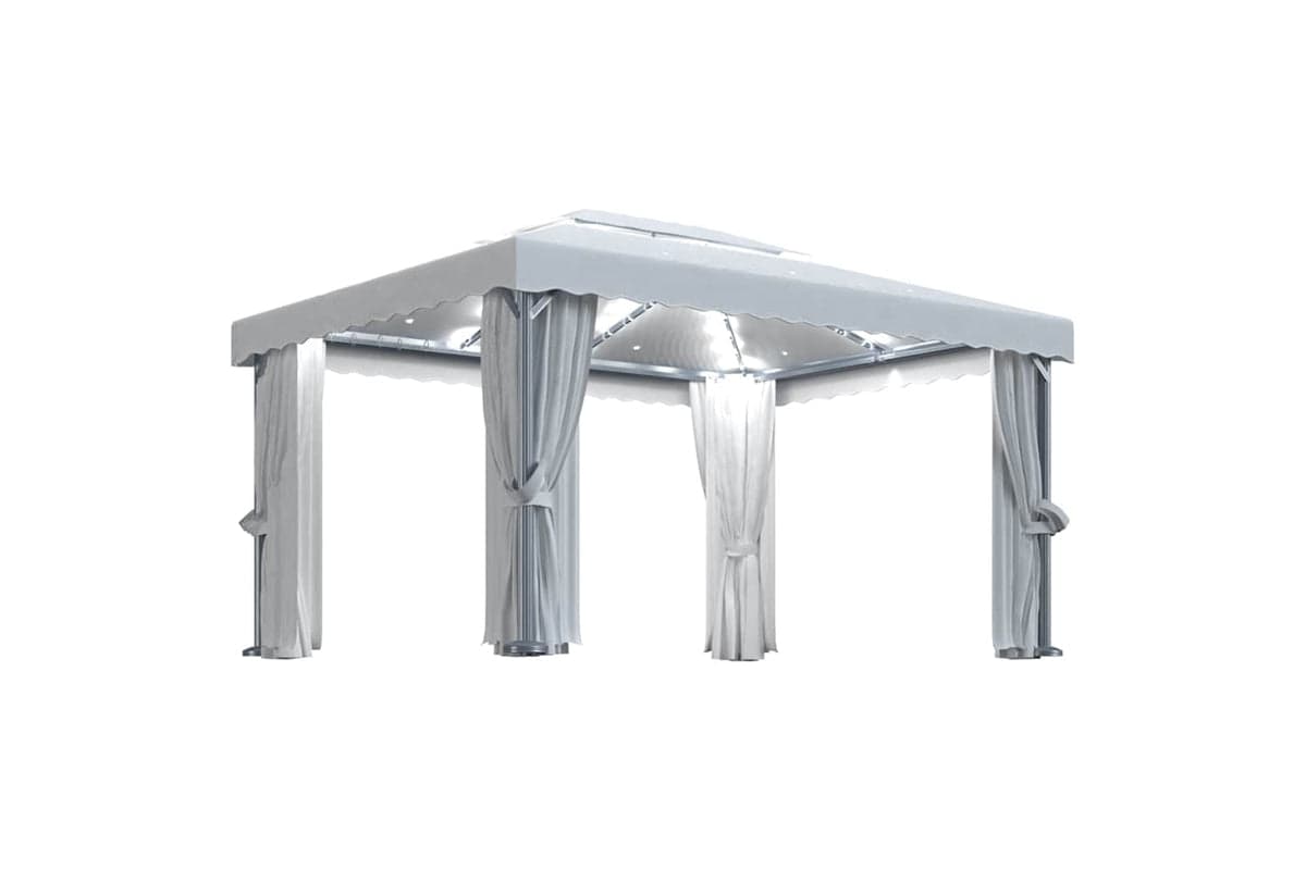 Vidaxl Gazebo With Curtain&led String Lights 4x3 M Cream White