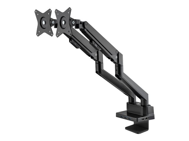 Manhattan TV & Monitor Mount with built-in Dock/Hub, Desk, Full Motion (Gas Spring), 2 screens (to 27"), Ports (x7): Ethernet, HDMI (x2), USB-A (x3) a