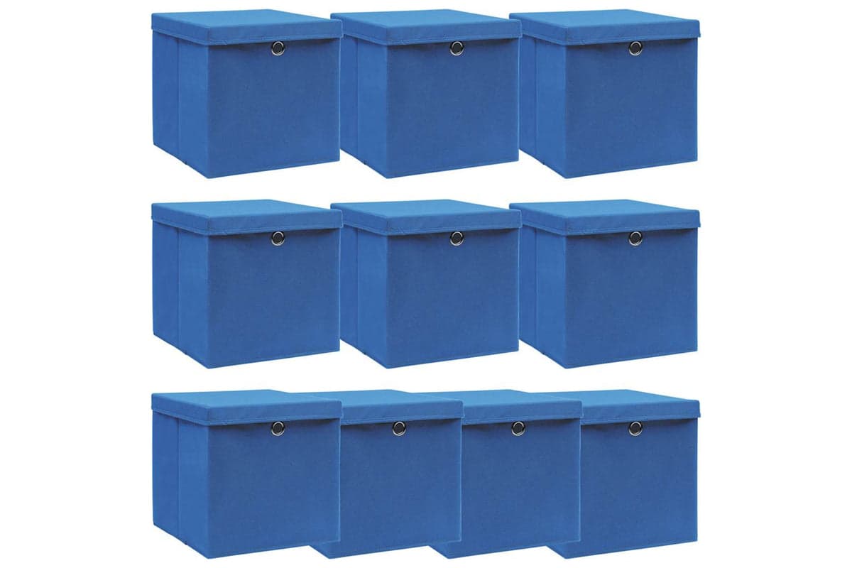 Vidaxl 288340 Storage Boxes With Lids 10 Pcs Blue 32x32x32 Cm Fabric