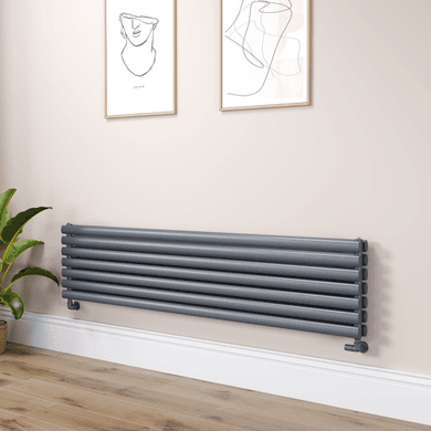 Sorrento Linea Dark Grey Anthracite Oval Designer Radiator 413x1800mm Double Panel 4437 BTU - Horizontal Bars
