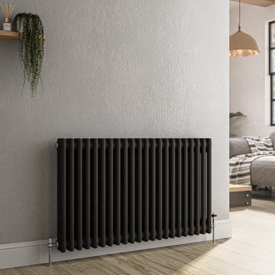 Reggio Midnight Black Horizontal Double Column Traditional Radiator 600x1010mm 3462 BTU - Cast Iron Style