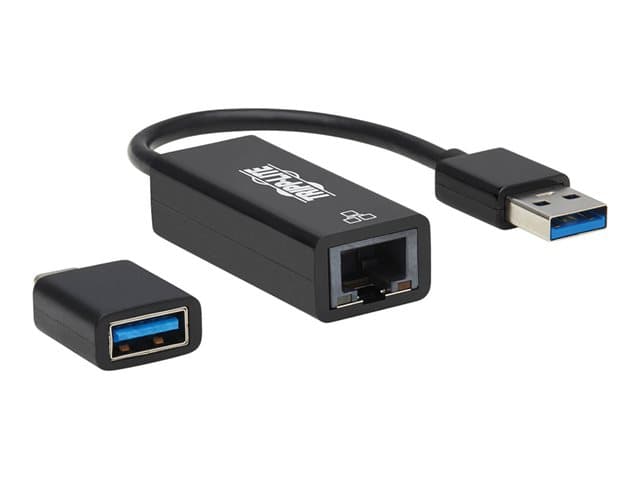 Eaton Tripp Lite Series USB-C, USB-A to RJ45 Gigabit Ethernet Network Adapter (2xM/F), USB 3.2 Gen 1, Black