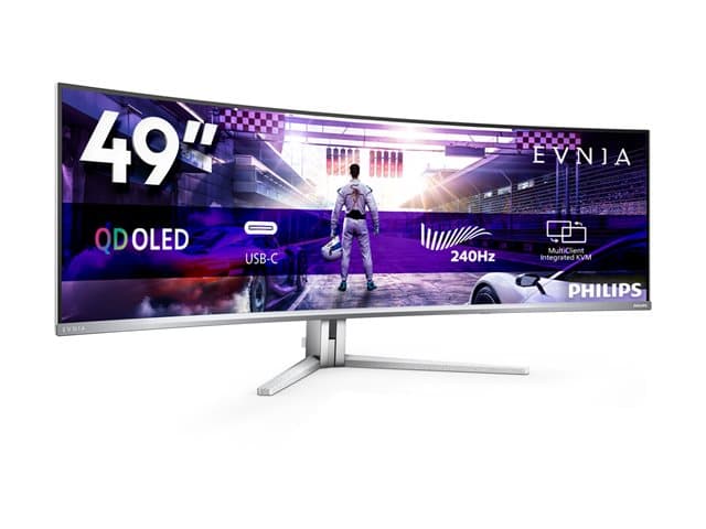 PHILIPS - Evnia 8000 49M2C8900 - OLED monitor - gaming - curved - 49" (48.9" viewable) - 5120 x 1440 Dual Quad HD @ 240 Hz - 1000 cd/m² - 15000000:1 - DisplayHDR 400 True Black - 0.03 ms - 2xHDMI, DisplayPort, USB-C - speakers - textured white