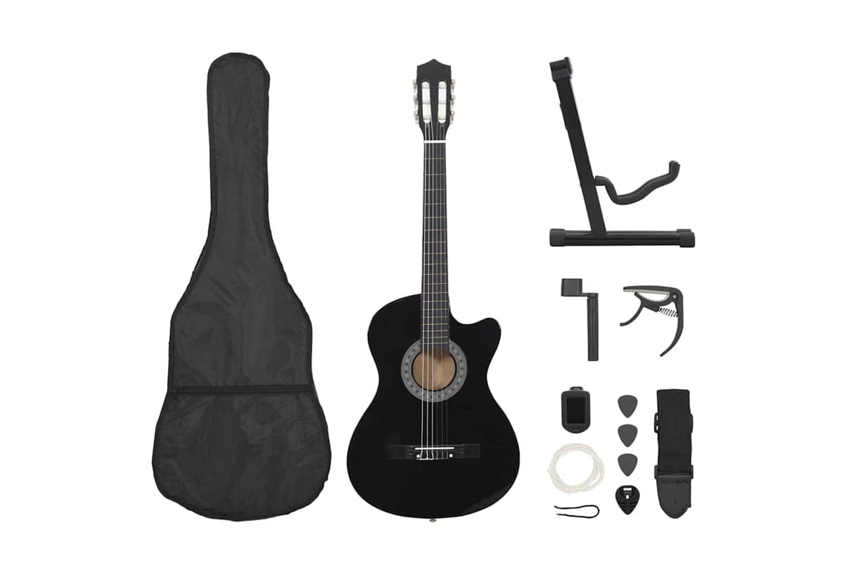 vidaXL 70133 12 Piece Western Classical Guitar Set With 6 Strings Black 38"
