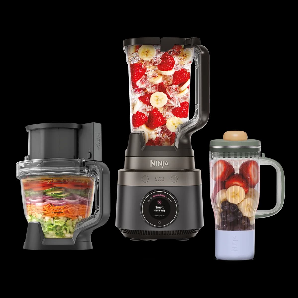 Ninja CrushBOSS 3-in-1 Kitchen System with Food Processor & Tumbler, Onyx | LB401UKBK
