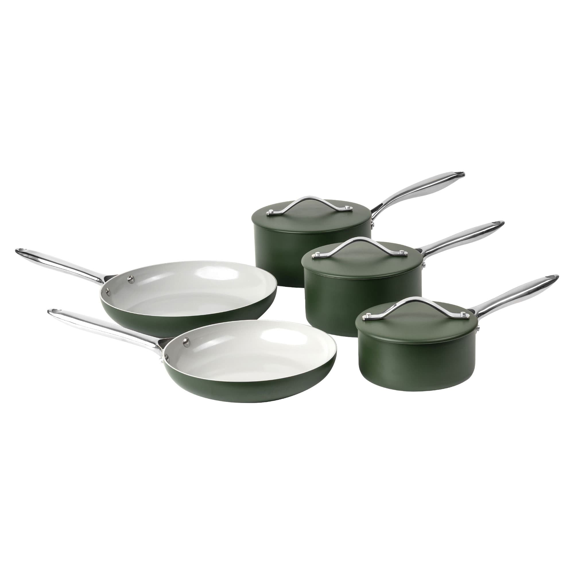 Green Pressed Aluminium Saucepan & Frying Pan Five-Piece Set