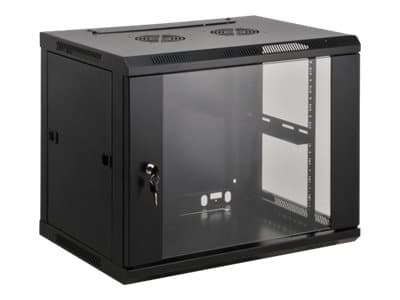 INTELLINET - Network Cabinet, Wall Mount (Standard), 15U, Usable Depth 350mm/Width 540mm, Black, Assembled, Max 60kg, Metal & Glass Door, Back Panel, Removeable Sides,Suitable also for use on desk or floor,19",Parts for wall