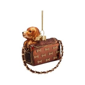 Dog in Bag with Glitter Bones Glass Tree Decoration 8cm