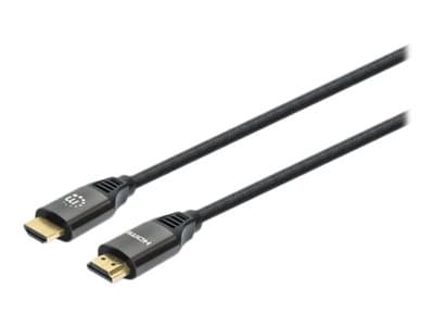 MANHATTAN - HDMI Cable with Ethernet, 8K@60Hz (Ultra High Speed), 3m (Braided), Male to Male, Black, 4K@120Hz, Ultra HD 4k x 2k, Fully Shielded, Gold Plated Contacts, Lifetime Warranty, Polybag - HDMI cable with Ethernet - 3 m