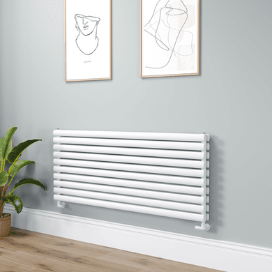 Sorrento Linea White Oval Designer Radiator 590x1400mm Double Panel 5014 BTU - Horizontal Bars