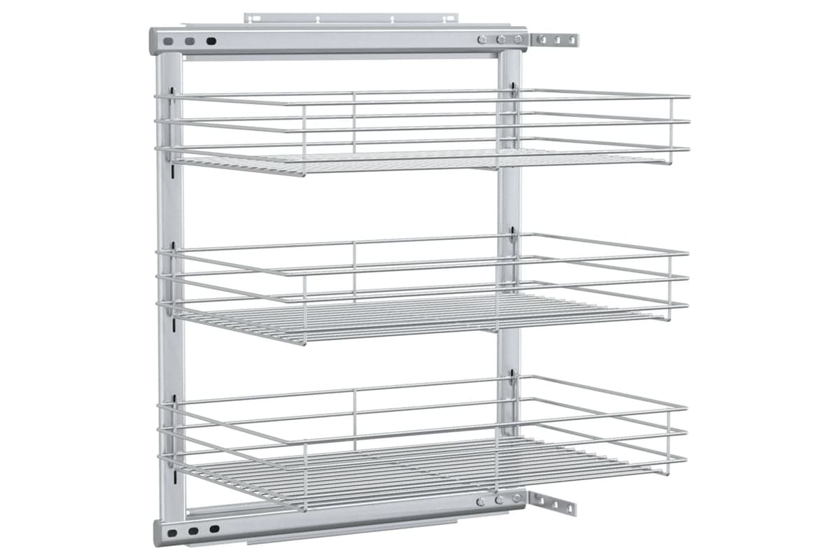 vidaXL 50970 3-tier Pull-out Kitchen Wire Basket Silver 47x35x56cm