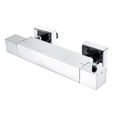 Chrome 1 Outlet Exposed Thermostatic Shower Bar Valve - Cube