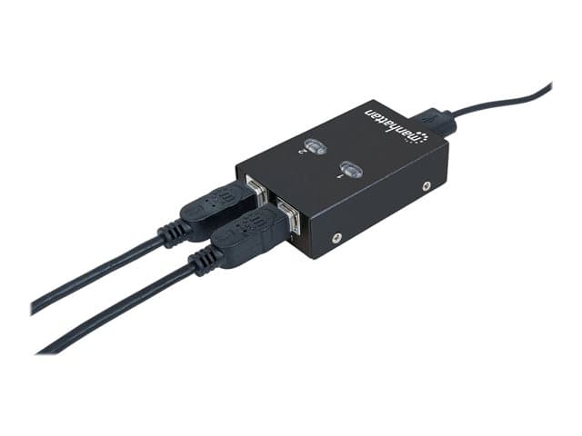 Manhattan USB-A Automatic Sharing Switch, 2x USB-B Ports, 480 Mbps (USB 2.0), Dual Control (Auto-Sensing or Manual), Bus Powered, Hi-Speed USB, inc 1x