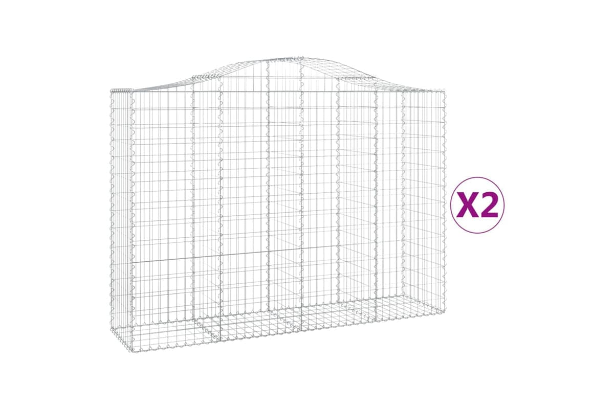 vidaXL 3145682 Arched Gabion Baskets 2 Pcs 200x50x140/160cm Galvanised Iron