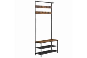 Entryway Coat Rack With Shoe Storage | Industrial Bench | Brown And Black | 9 Hooks