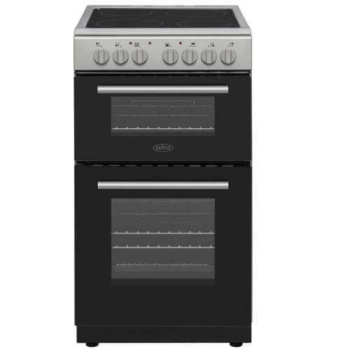 BELLING 50CM DOUBLE OVEN FREESTANDING COOKER - CERAMIC HOB - SILVER