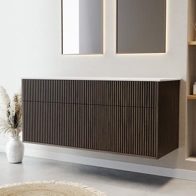 Matira 1250mm Walnut Wood Effect Fluted Wall Hung Double Countertop Vanity Unit