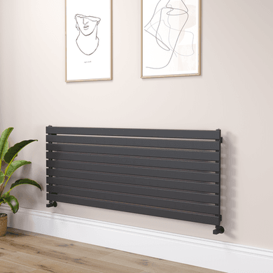 Riace Linea Midnight Black Flat Designer Radiator 630x1600mm Single Panel 3795 BTU - Horizontal Bars