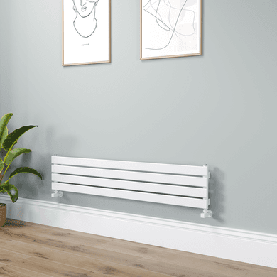Riace Linea White Flat Designer Radiator 280x1400mm Single Panel 1481 BTU - Horizontal Bars