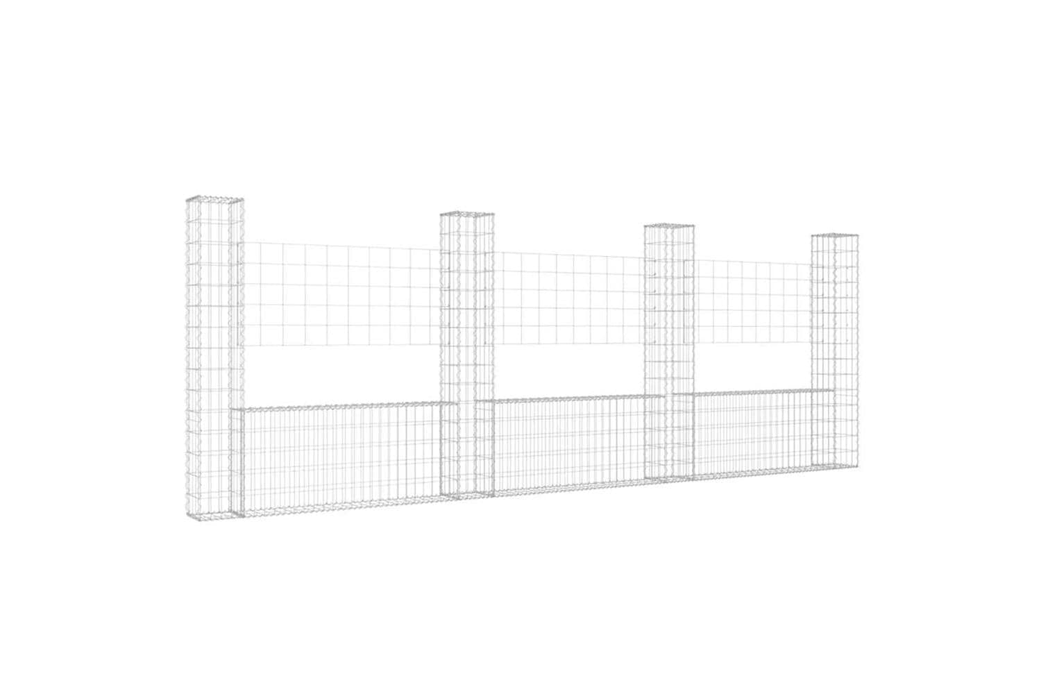 vidaXL 151284 U-shape Gabion Basket With 4 Posts Iron 380x20x150cm
