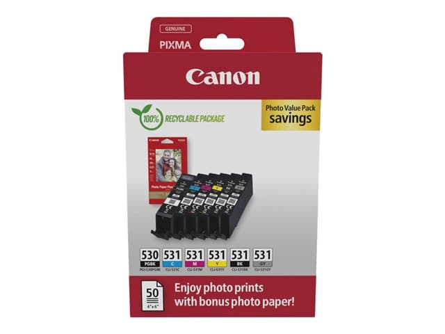 CANON - PGI-530/CLI-531 PGBK/C/M/Y/BK/GY Photo Value Pack - 6-pack - pigmented black, black, cyan, magenta, yellow, grey - original - ink cartridge / paper kit
