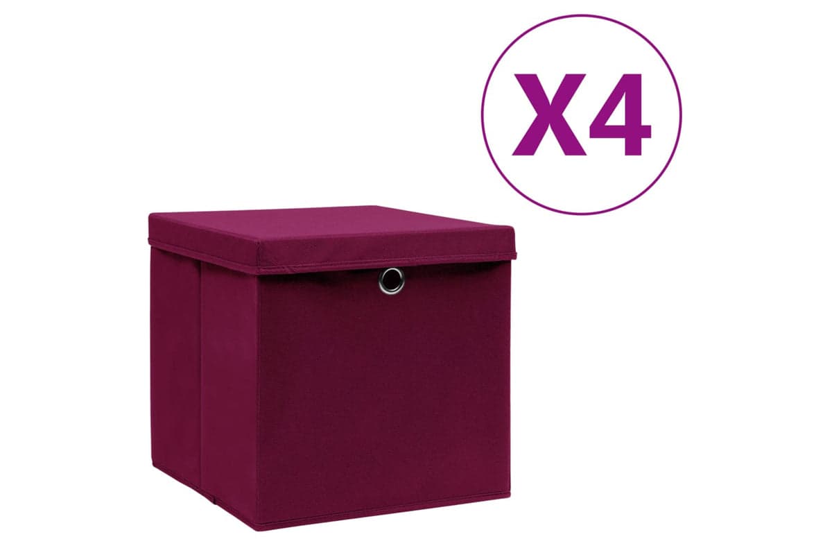 vidaXL 325200 Storage Boxes With Covers 4 Pcs 28x28x28cm Dark Red