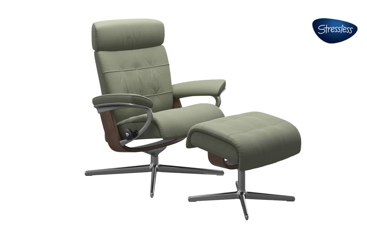 Stressless Erik Recliner Cross Base with Footstool | Leather | Green