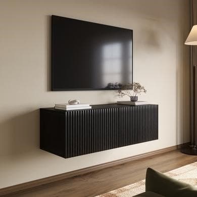Multifunctional Small Black Ribbed Floating TV Stand - TV's up to 55" - Hazel