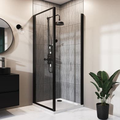 900x700mm Black 8mm Glass Rectangular Hinged Shower Enclosure - Pavo