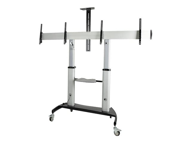 Startech Dual TV Cart for 37-60in VESA TVs up to 110lb (50kg) each, Height Adjustable TV Mount, Mobile Display Cart w/ Webcam & Equipment Shelves, Loc
