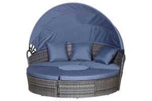 Outsunny 6 Seater Rattan Sun Bed Furniture Set | Grey/Blue | 5 Pieces