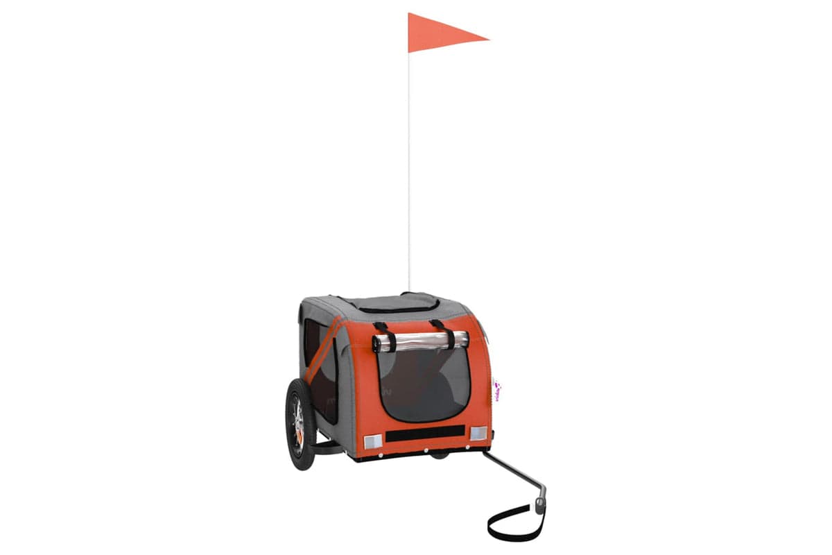 Vidaxl 93865 Pet Bike Trailer Orange And Grey Oxford Fabric And Iron