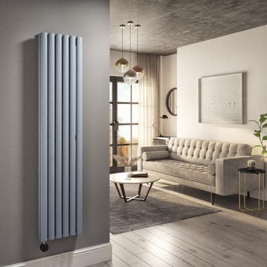 Light Grey Vertical Smart Electric Radiator with Wi-Fi Thermostat - 1200W - Double Panel H1600xW354mm - Bathroom Safe